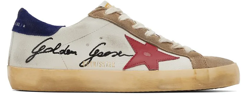 Golden Goose White & Brown Super-Star Classic Low-Top 11174 WHITE/RED/TOBA (GMF00101.F003197.11174)