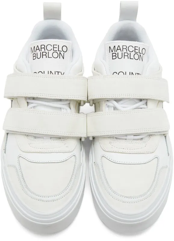 Marcelo Burlon County of Milan White Leather Strap Logo WHITE/BLACK (CMIA095F21LEA0010100)