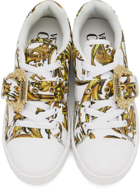 Versace Jeans Couture White Print Court Low-Top Eg03 White/Gold (E72VA3SK9EZP092)