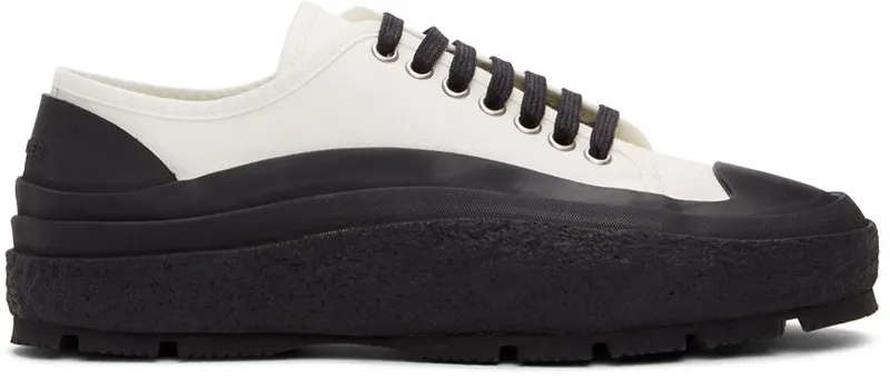 Jil Sander White & Black Canvas Low-Top 101 – COSMIC LATTE (JI37520A_15600)