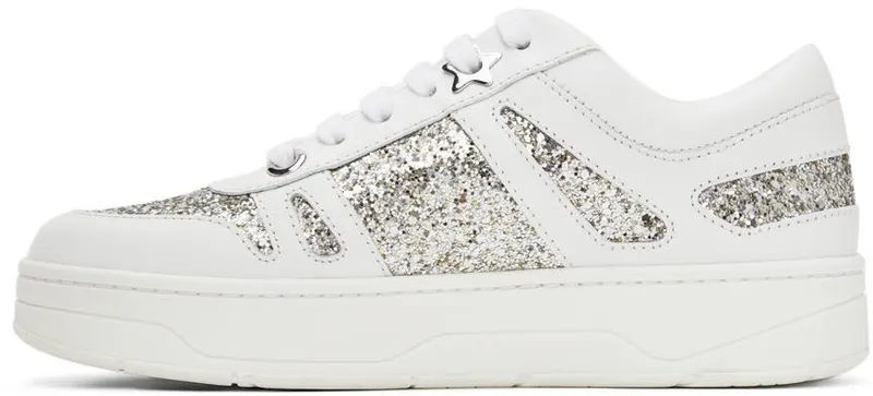 Jimmy Choo White & Silver Calfskin Hawaii/F V White/Platinum (HAWAII/FXQE)