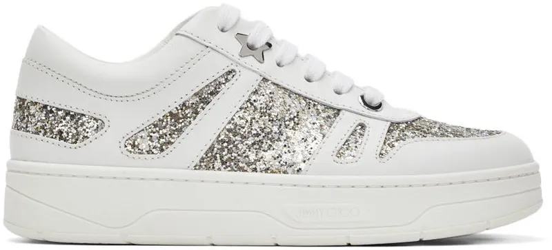 Jimmy Choo White & Silver Calfskin Hawaii/F V White/Platinum (HAWAII/FXQE)