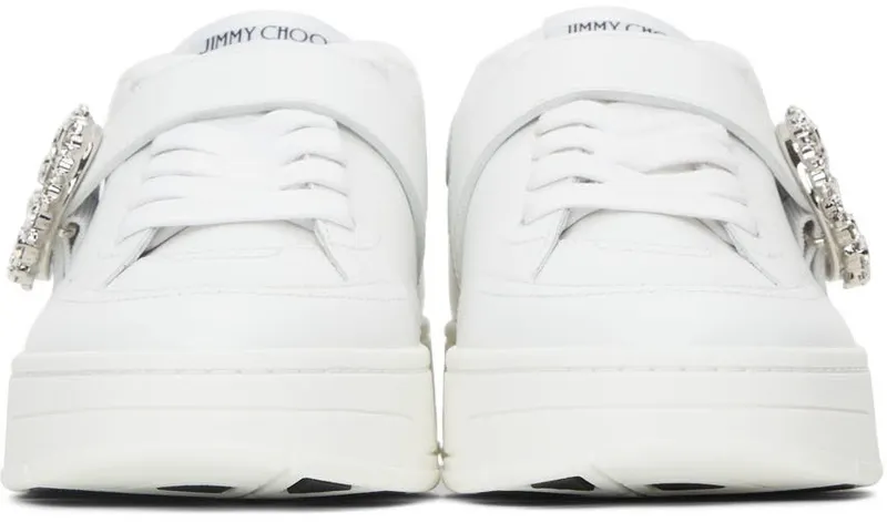 Jimmy Choo White Leather Osaka Lace Up V White/Silver/Cryst (OSAKA LACE UP XYT)