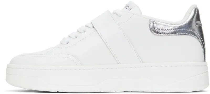 Jimmy Choo White Leather Osaka Lace Up V White/Silver/Cryst (OSAKA LACE UP XYT)