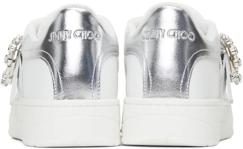 Jimmy Choo White Leather Osaka Lace Up V White/Silver/Cryst (OSAKA LACE UP XYT)