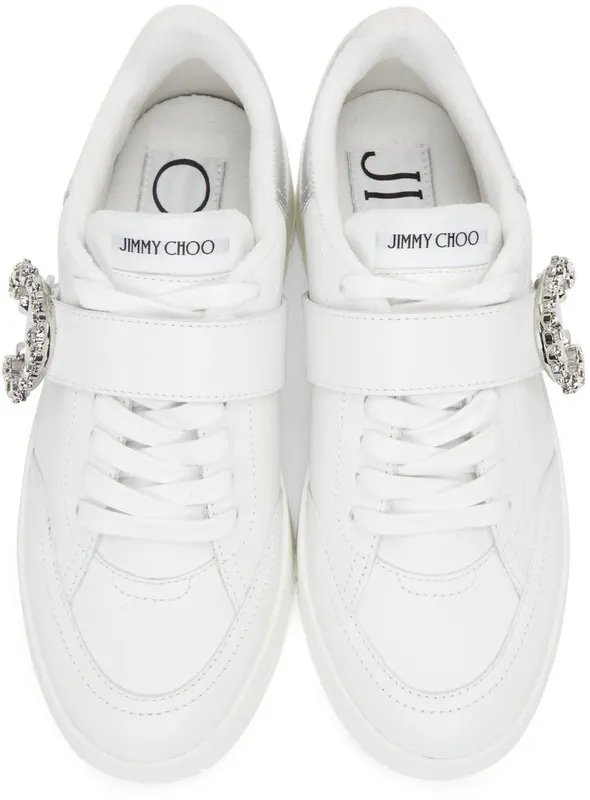 Jimmy Choo White Leather Osaka Lace Up V White/Silver/Cryst (OSAKA LACE UP XYT)