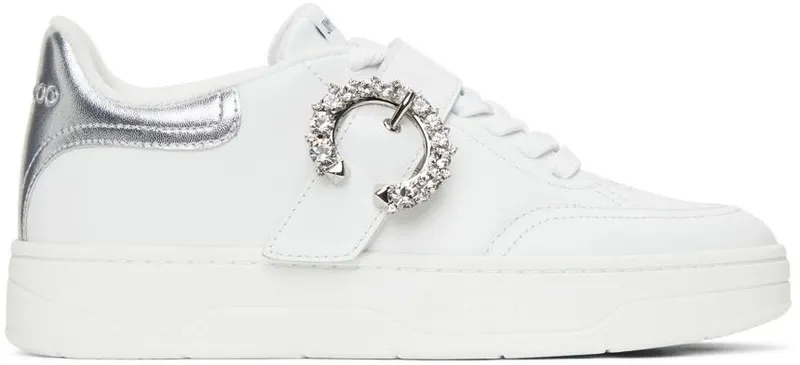 Jimmy Choo White Leather Osaka Lace Up V White/Silver/Cryst (OSAKA LACE UP XYT)