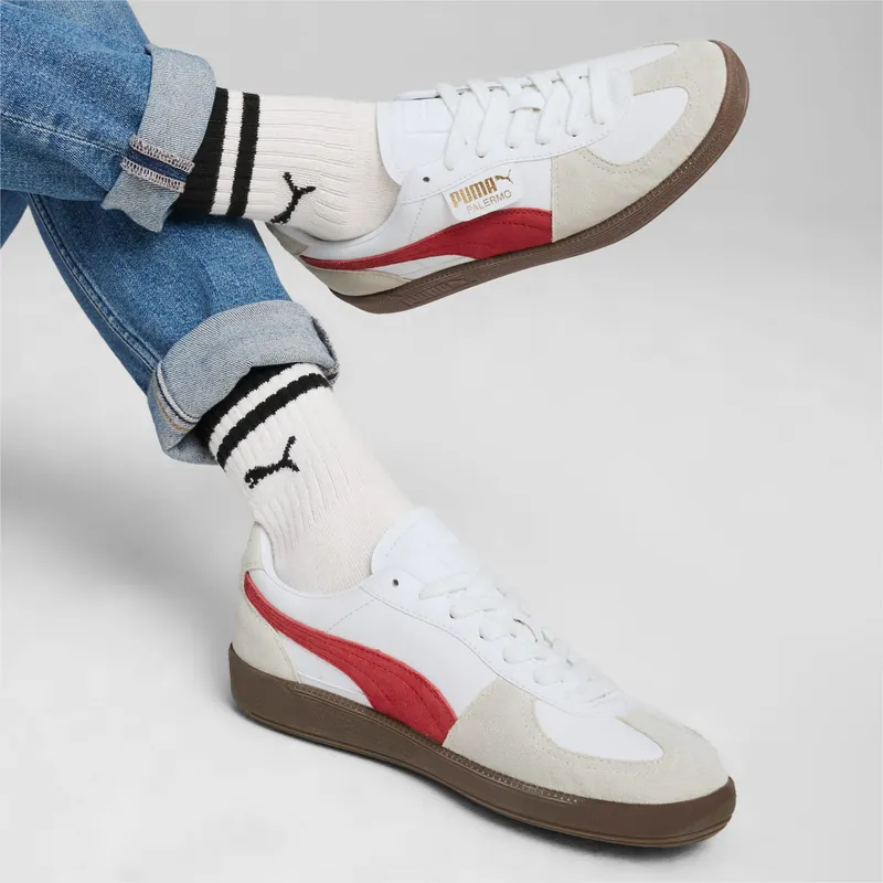 Puma Palermo leren uniseks Wit/Grijs/Rood (396464-05)