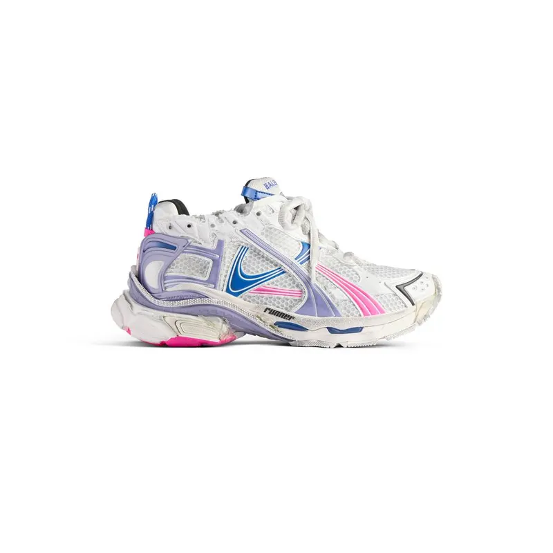 Balenciaga Runner Sneaker White / Lilac / Neon Pink / Navy (772767W3RMU9554)