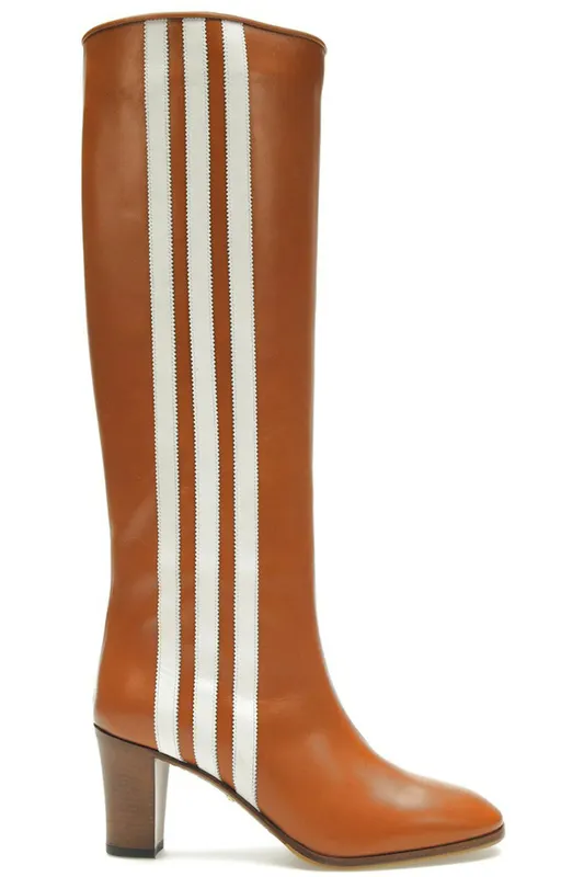 adidas x Gucci 73mm Knee-High Boots Cognac Leather (715584 AFE70 2341)