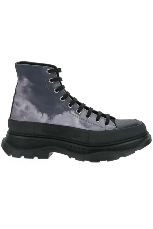 Alexander McQueen Blue Sky Print Tread Slick Boots Black Blue (705665W4TG14582)