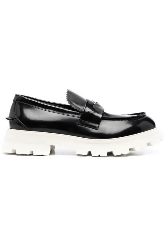 Alexander McQueen Contrast Sole Leather Penny Loafers Black White (683571WHZ8N1090)