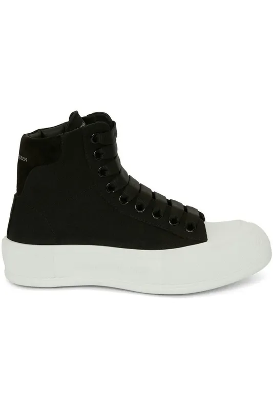 Alexander McQueen Deck Plimsoll High Top Sneaker Black White (Women’s) (666381W4MV71070)