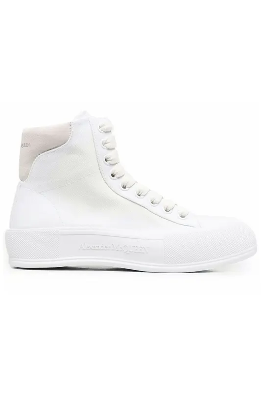 Alexander McQueen Deck Plimsoll High Top Sneaker Optical White (Women’s) (666381W4MV79000)