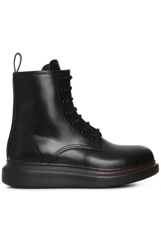 Alexander McQueen Glossed-Leather Platform Ankle Boot Black Red (Women’s) (586394WHX511000)