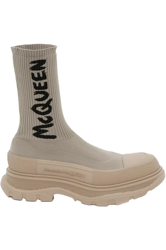 Alexander McQueen Graffiti Knit Tread Slick Boot Beige (705671W4TV19787)