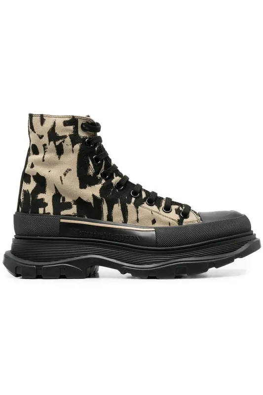 Alexander McQueen Graffiti Tread Slick Boot Beige Black (705667W4TG49787)
