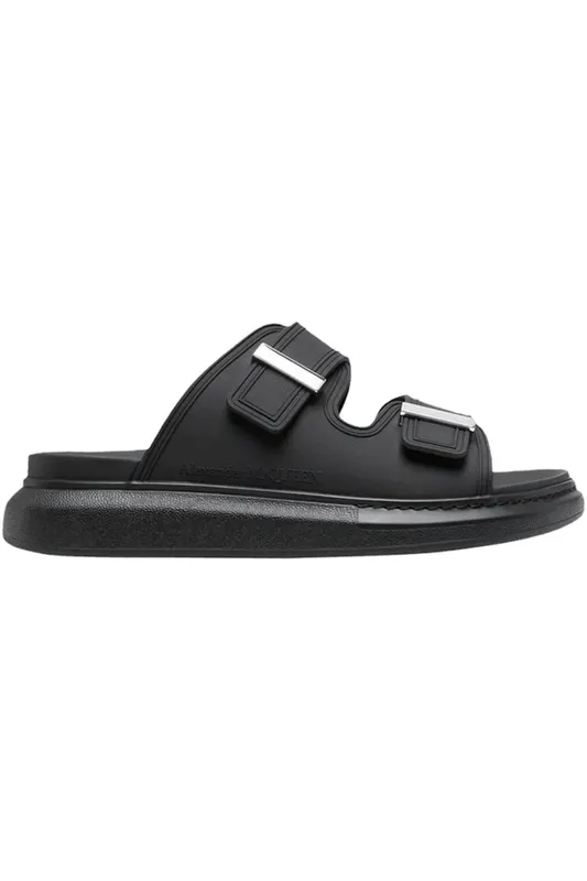 Alexander McQueen Hybrid Buckled Rubber Sandals Black Silver (Women’s) (650784WHXZE1081)