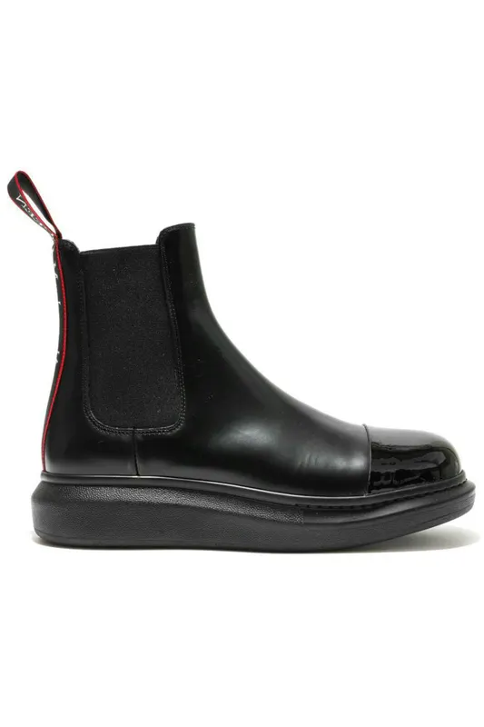 Alexander McQueen Hybrid Chelsea Boot Black Red Detail (665014WHX5T1324)