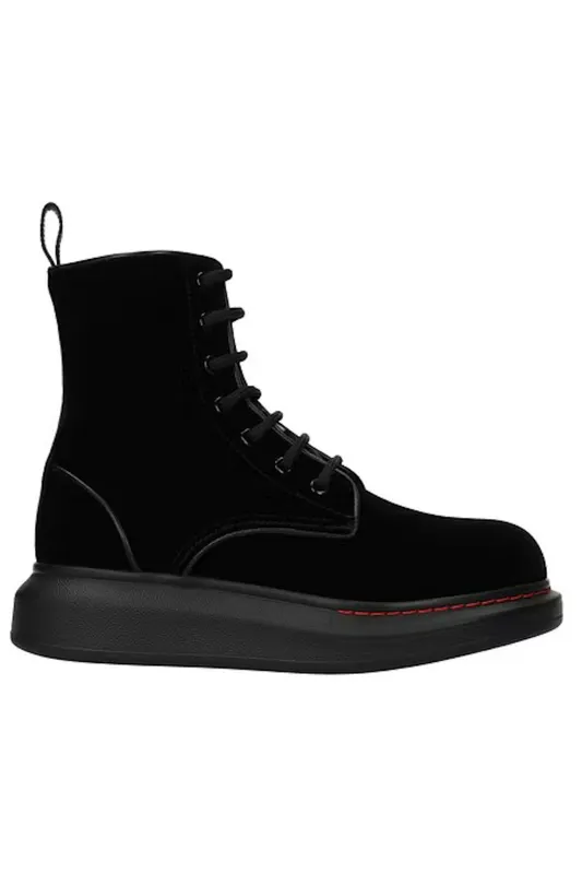 Alexander Mcqueen Hybrid Lace Up Boot Velvet Black (Women’s) (586395W4IKX1000)