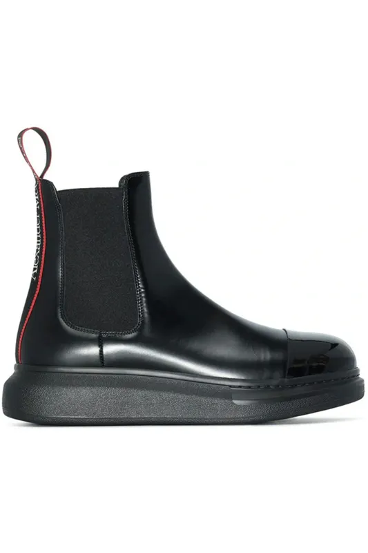 Alexander McQueen Hybrid Leather Chelsea Boot Black Red (665367WHX5V1324)
