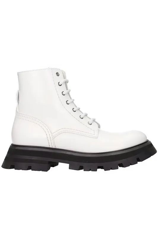 Alexander McQueen Lace Up Ankle Boot White Black (Women’s) (657569WHZ809358)