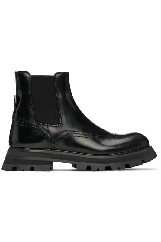 Alexander McQueen Leather Brogue Boot Black Natural (Women’s) (676742WHZ8L1443)