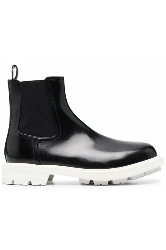 Alexander McQueen Leather Chelsea Boots Black White (683568WHZ8C1053)