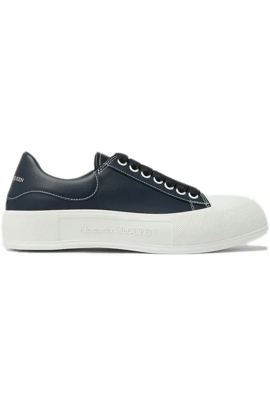 Alexander McQueen Leather Deck Plimsoll Navy Blue (667817WIABK4472)
