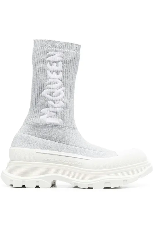Alexander McQueen Logo Intarsia Chunky Sock Sneaker Grey White (Women’s) (708096W4UA18291)