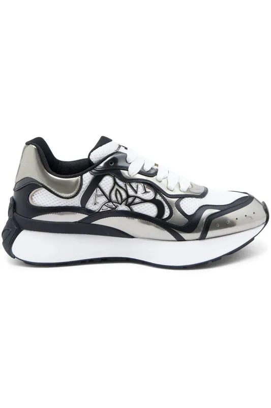 Alexander McQueen Sprint Runner Black White Silver-Tone Seal (750328W4WN18839)