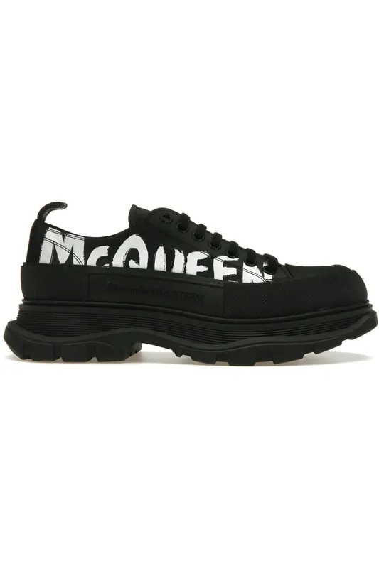 Alexander McQueen Tread Slick Low Lace Up Graffiti Black Black White (682423WIABD1070/711108WIAT61070)