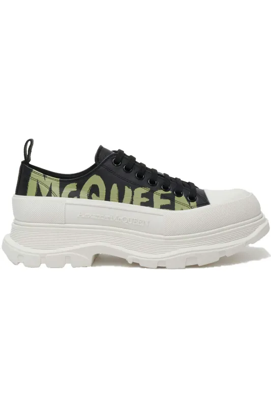 Alexander McQueen Tread Slick Low Lace Up Graffiti Black Khaki (777961WIAT61680)