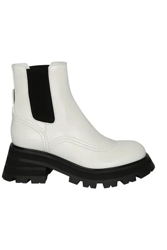 Alexander McQueen Wander Chelsea Boots White Black (Women’s) (666368WHZ849360)