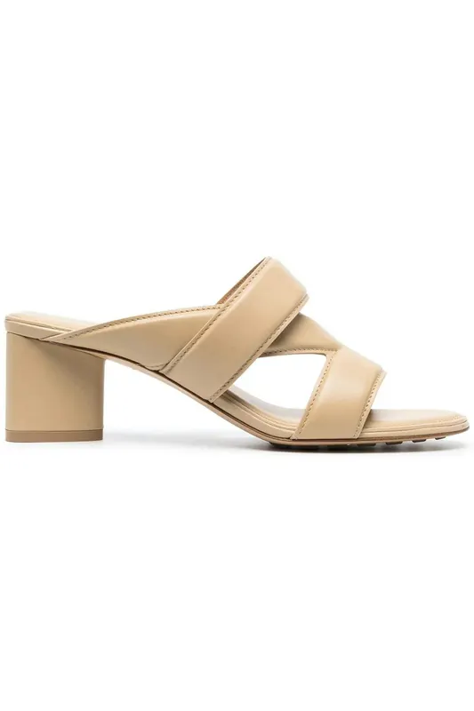 Bottega Veneta Leather Crossover Strap Sandal Beige (Women’s) (651376VBSL02624)