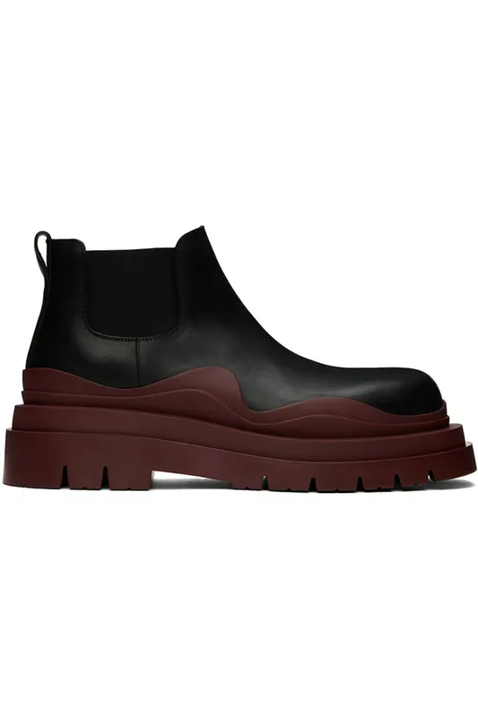 Bottega Veneta Leather Tire Chunky Sole Ankle Chelsea Boot Black Brown (630281VBS501507)