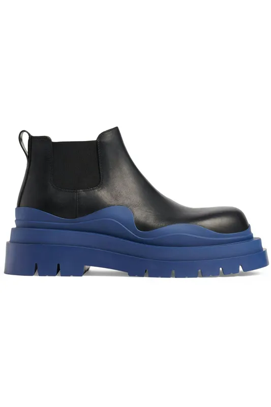 Bottega Veneta Leather Tire Chunky Sole Ankle Chelsea Boot Black Cruise (630281VBS501759)