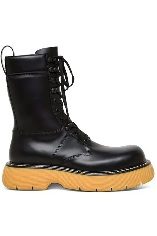 Bottega Veneta The Bounce Leather Lace Up Ankle Boot Black Yellow (651260V00H01032)
