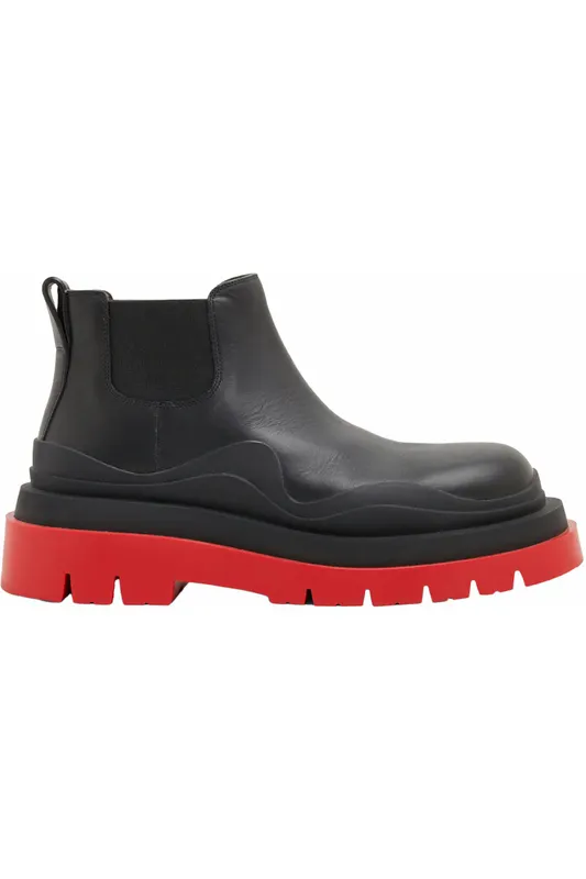 Bottega Veneta Tire Ankle Chelsea Boot Black Red (Women’s) (630300VBS501028)