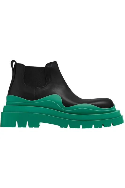 Bottega Veneta Tire Boot Mid Black Acid Turquoise (630281VBS501489)