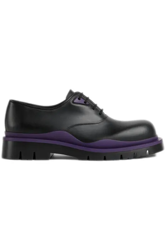 Bottega Veneta Tire Lace Up Leather Shoe Black Plum (667073VBS501395)