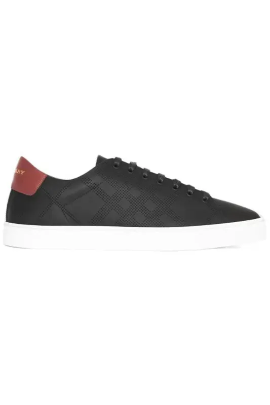 Burberry Perforated Check Leather Sneakers Black Deep Claret Melange (8041373)