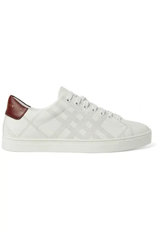 Burberry Perforated Check Leather Sneakers White Deep Claret Melange (8041374)