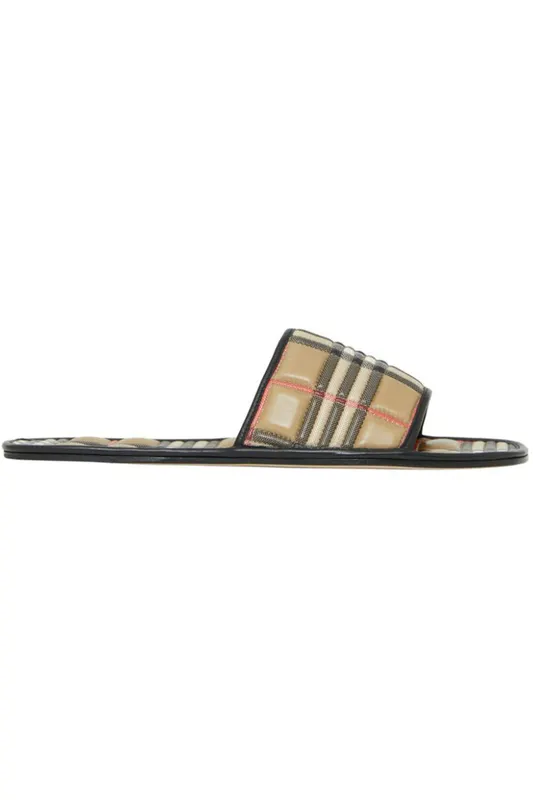 Burberry Quilted Leather Flat Slide Vintage Check (Women’s) (8056587)