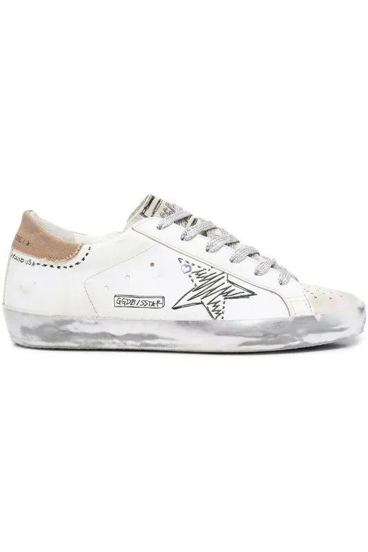 Golden Goose Super-Star Distressed Marker White Black (Women’s) (GWF00270F00247981504)