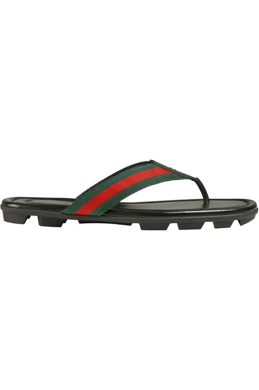 Gucci Web and Leather Thong Sandal Black Leather (429362 H91A0 8480)