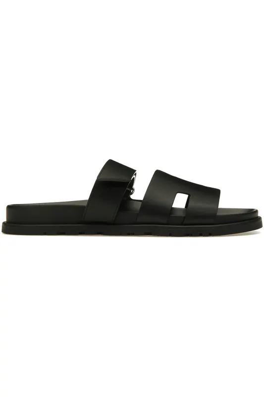 Hermes Chypre Sandal Noir Calfskin Leather (M) (H211865Z / H222858Z / H222000ZH-01430)