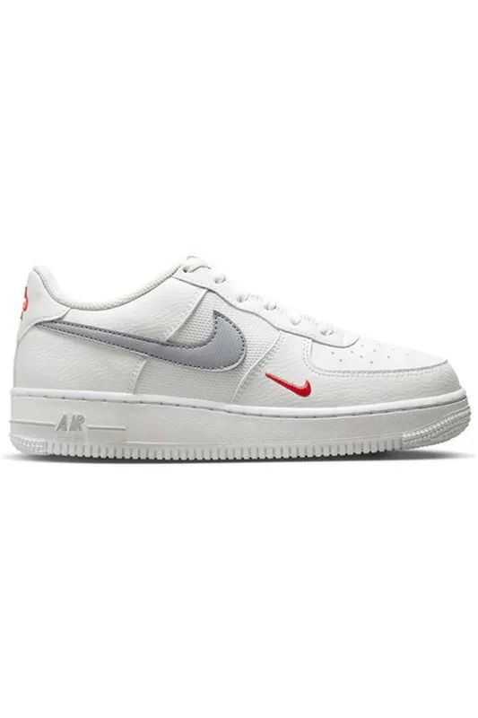Nike Air Force 1 Low White Wolf Grey Crimson Mini Swoosh (GS) (FD9772-100)