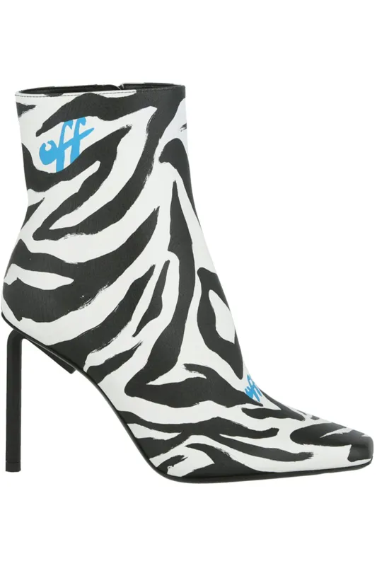 OFF-WHITE Allen Zebra-Print Leather Ankle Boot Black White (Women’s) (ID014S22 LEA00 31001)