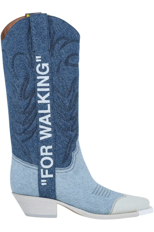 OFF-WHITE Denim Cowboy Boot For Walking Bleach White (Women’s) (IA124R20 77308 47101)